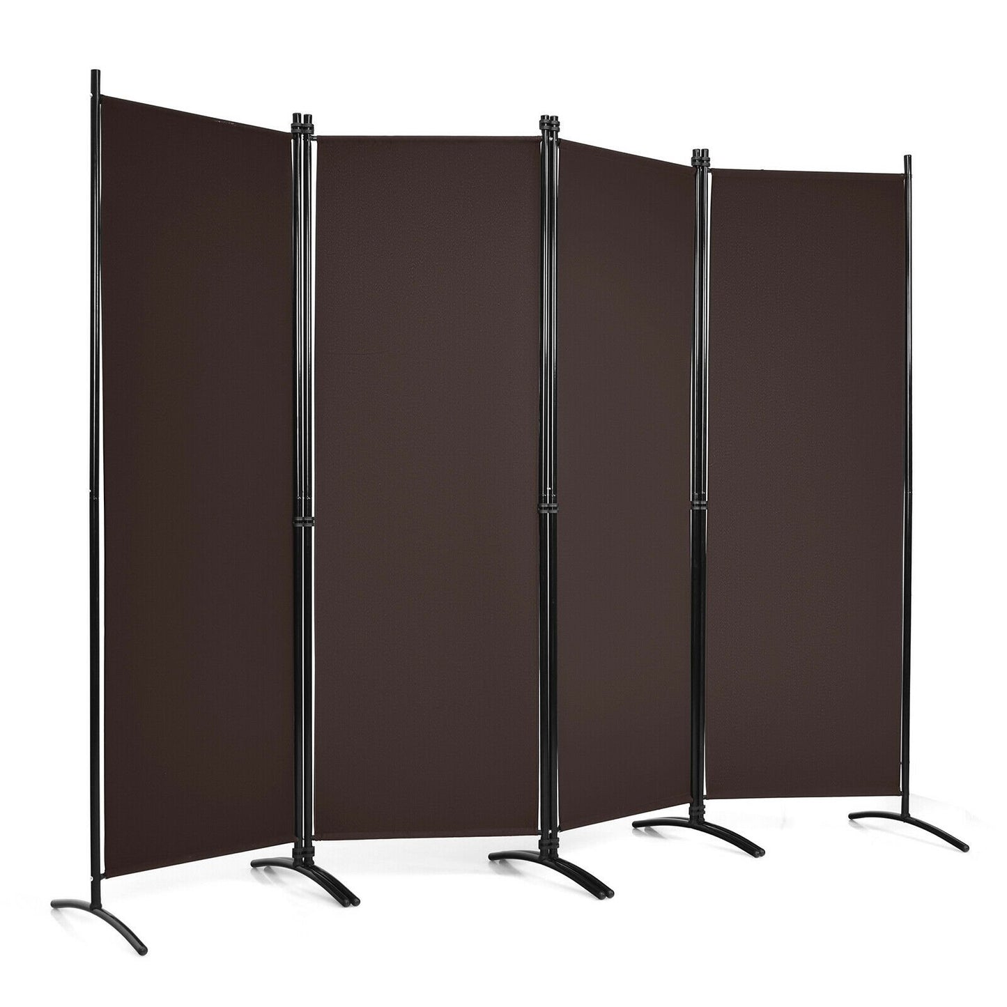 Elegant 4 Panel Folding Room Divider with Sturdy Steel Frame – Brown