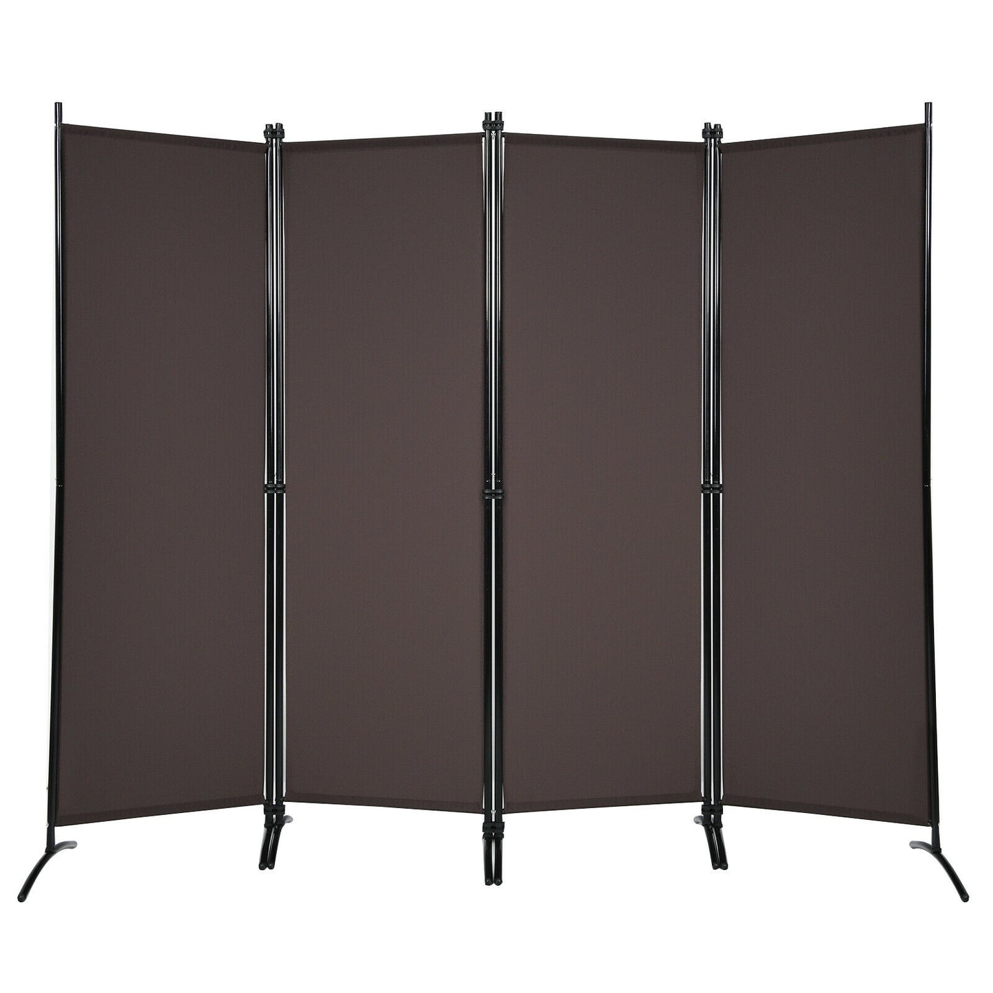 Elegant 4 Panel Folding Room Divider with Sturdy Steel Frame – Brown