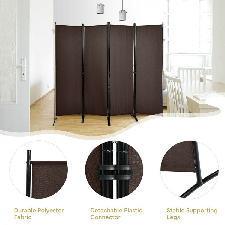 Elegant 4 Panel Folding Room Divider with Sturdy Steel Frame – Brown
