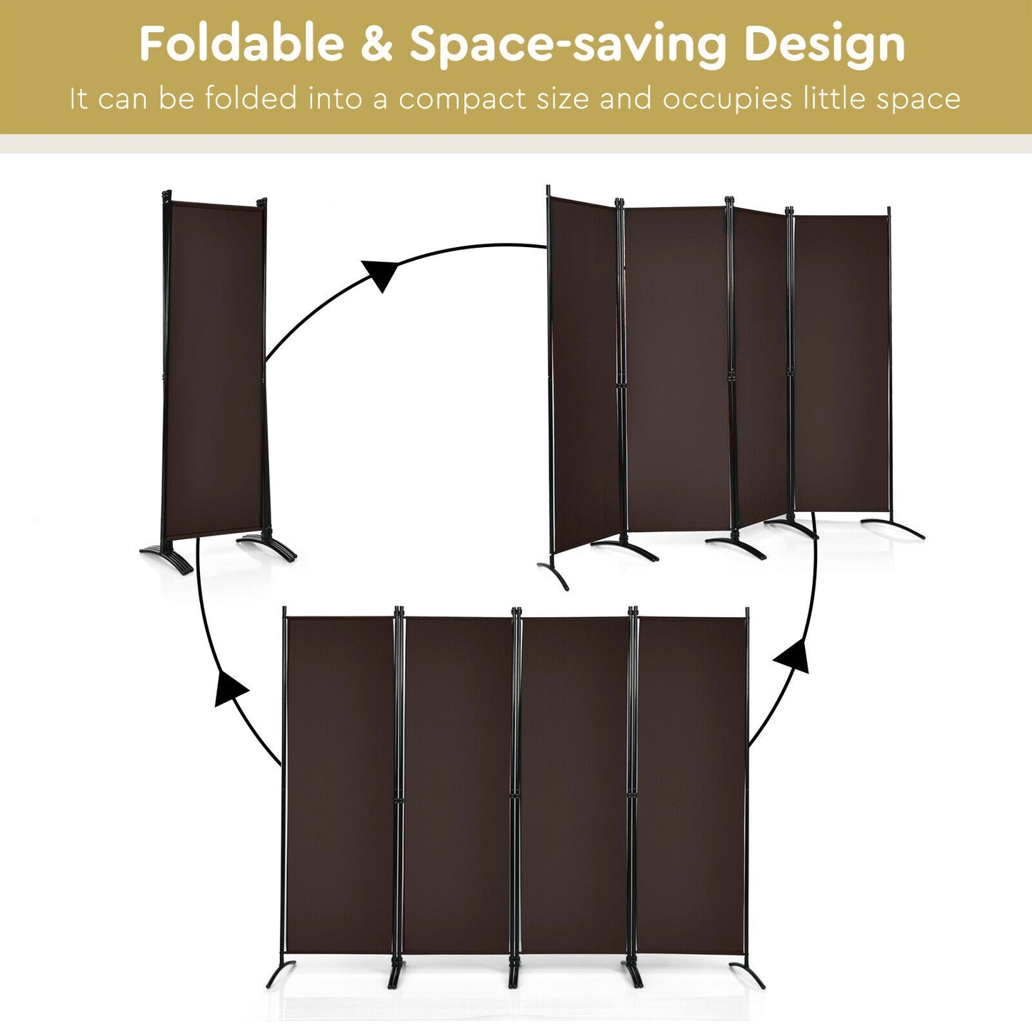 Elegant 4 Panel Folding Room Divider with Sturdy Steel Frame – Brown