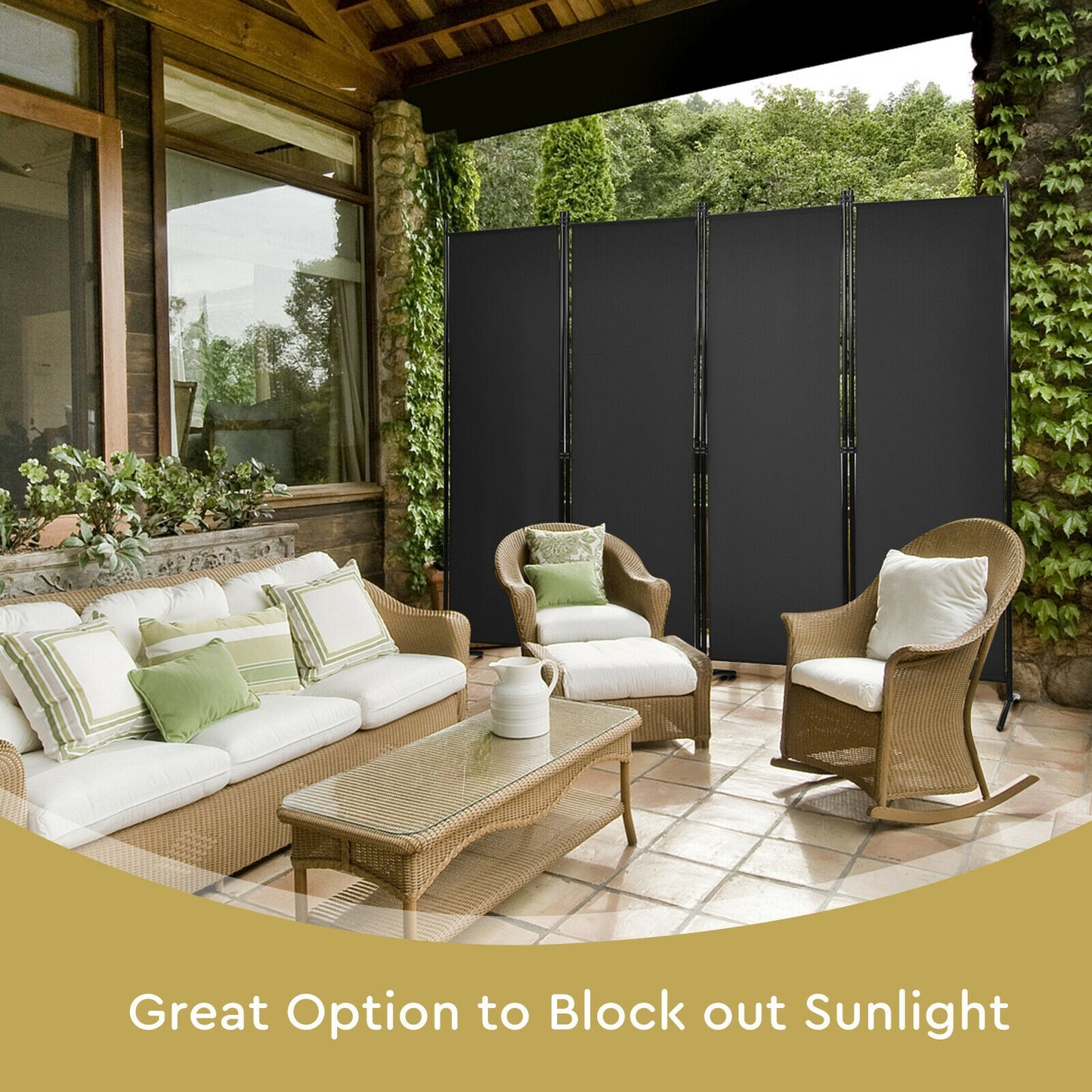 Elegant 4 Panel Folding Room Divider with Sturdy Steel Frame – Black