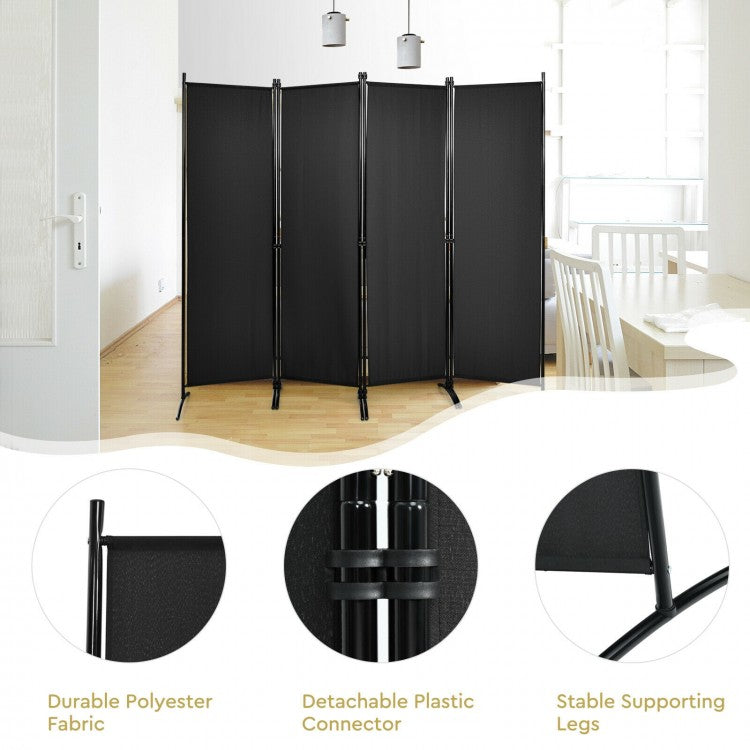 Elegant 4 Panel Folding Room Divider with Sturdy Steel Frame – Black