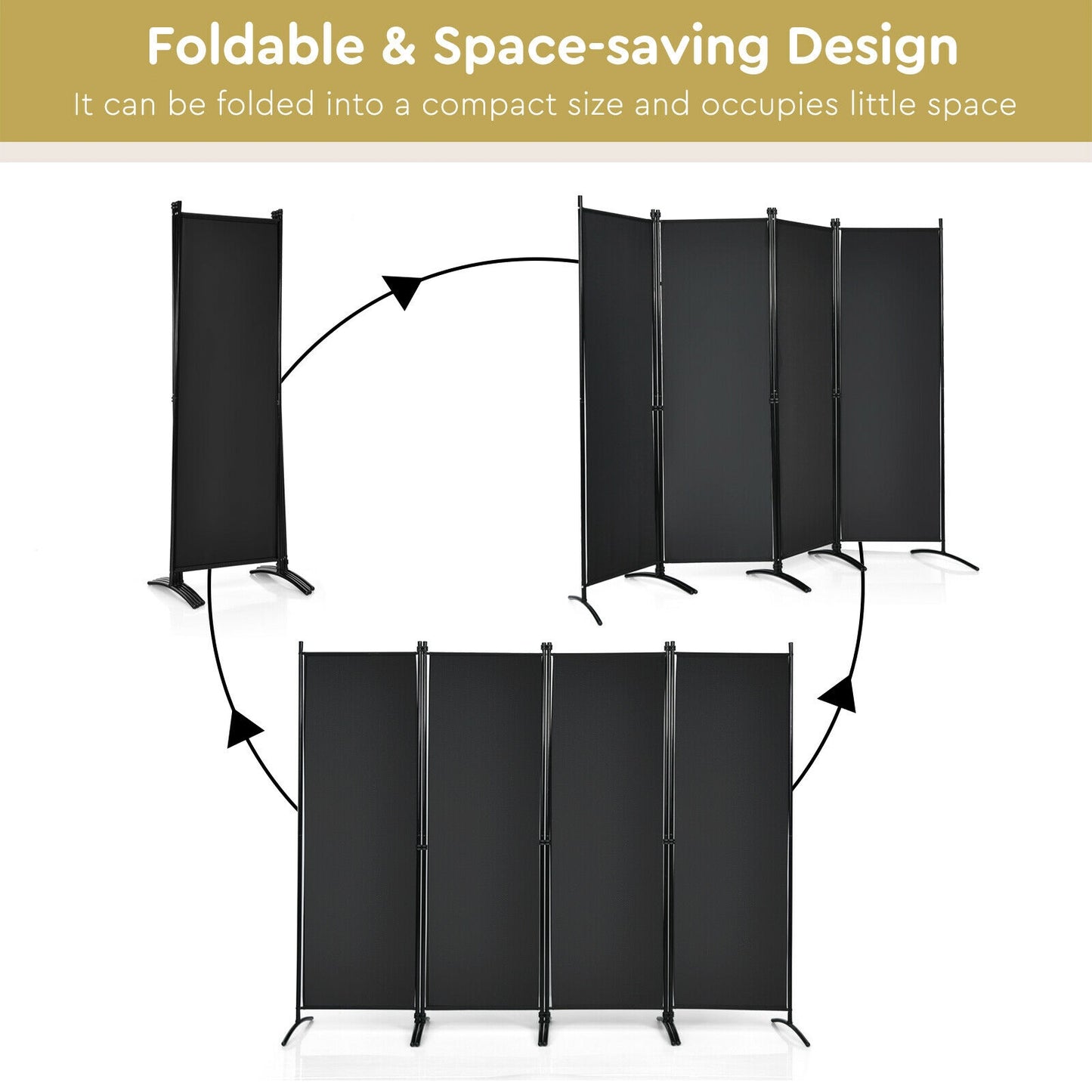 Elegant 4 Panel Folding Room Divider with Sturdy Steel Frame – Black