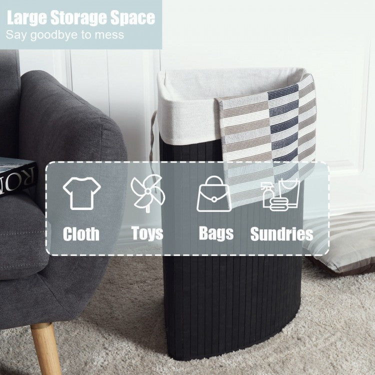 Corner Space Bamboo Laundry Basket with PU Leather Handles