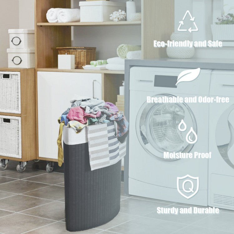 Corner Space Bamboo Laundry Basket with PU Leather Handles