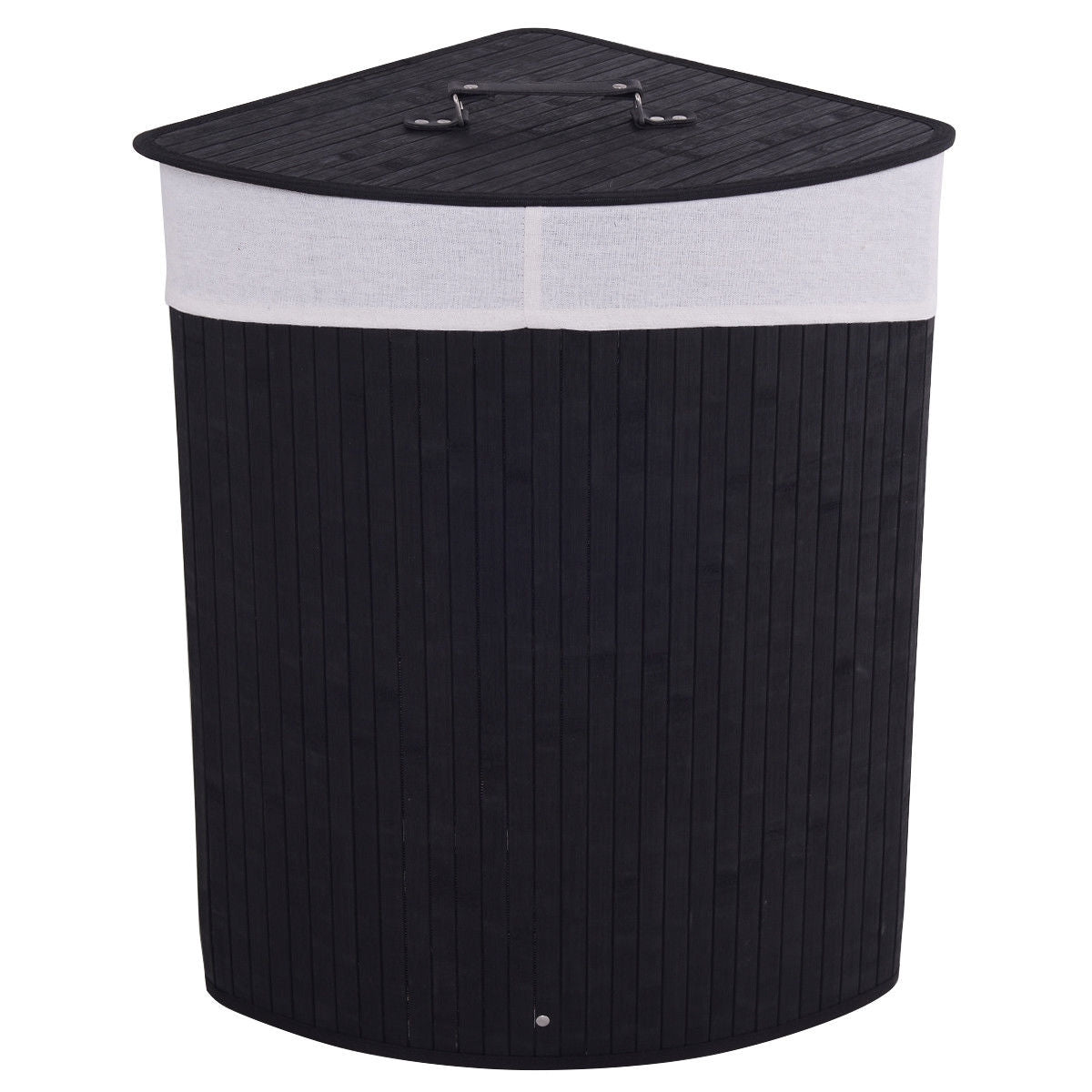 Corner Space Bamboo Laundry Basket with PU Leather Handles