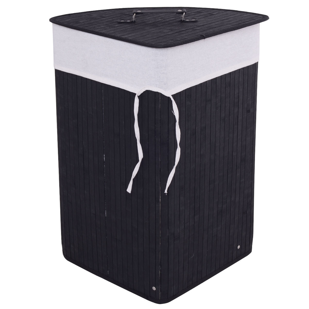 Corner Space Bamboo Laundry Basket with PU Leather Handles