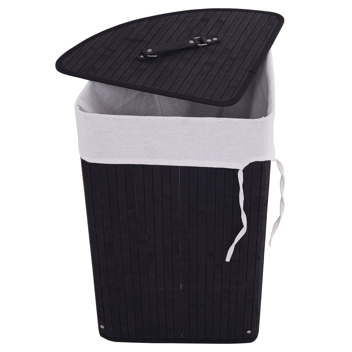 Corner Space Bamboo Laundry Basket with PU Leather Handles