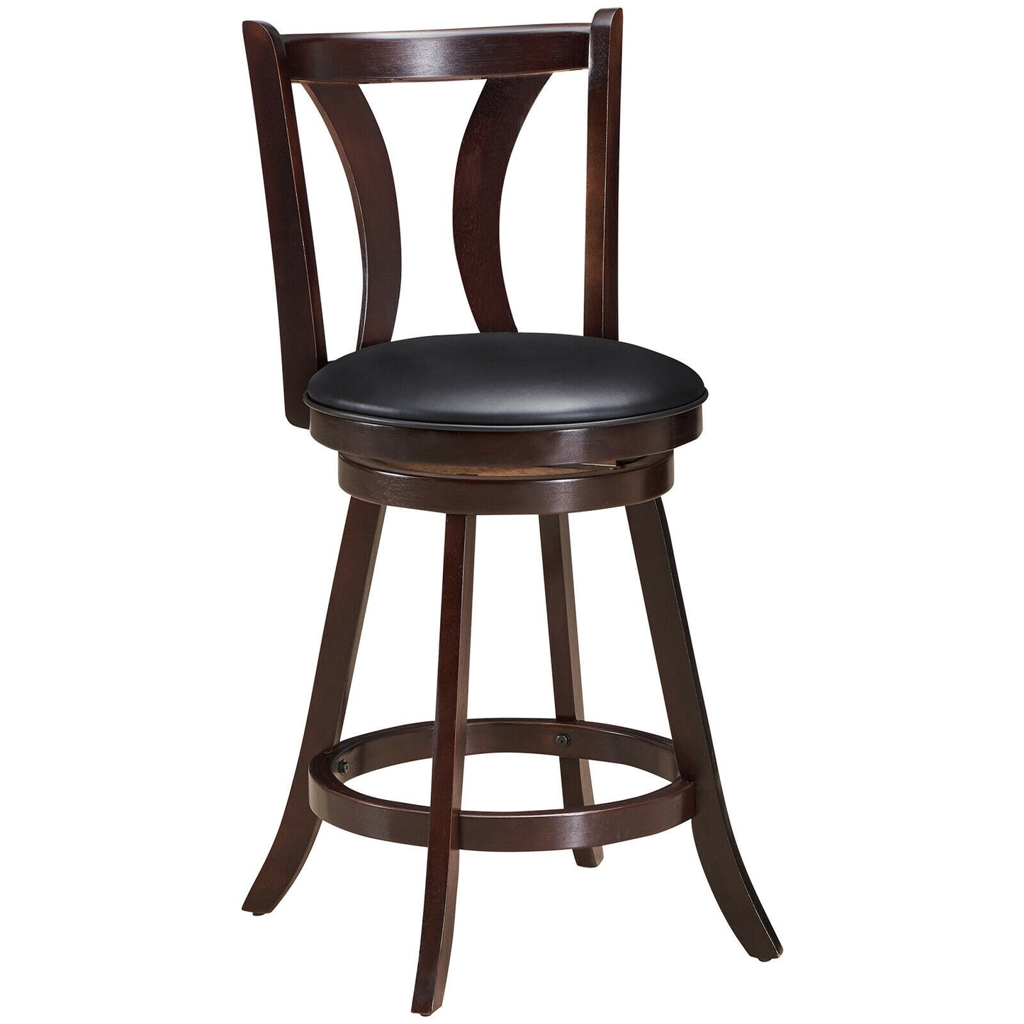 Set of 2 24 Inch Swivel Bar Stools with PU Leather Seats and Solid Rubber Wood Legs
