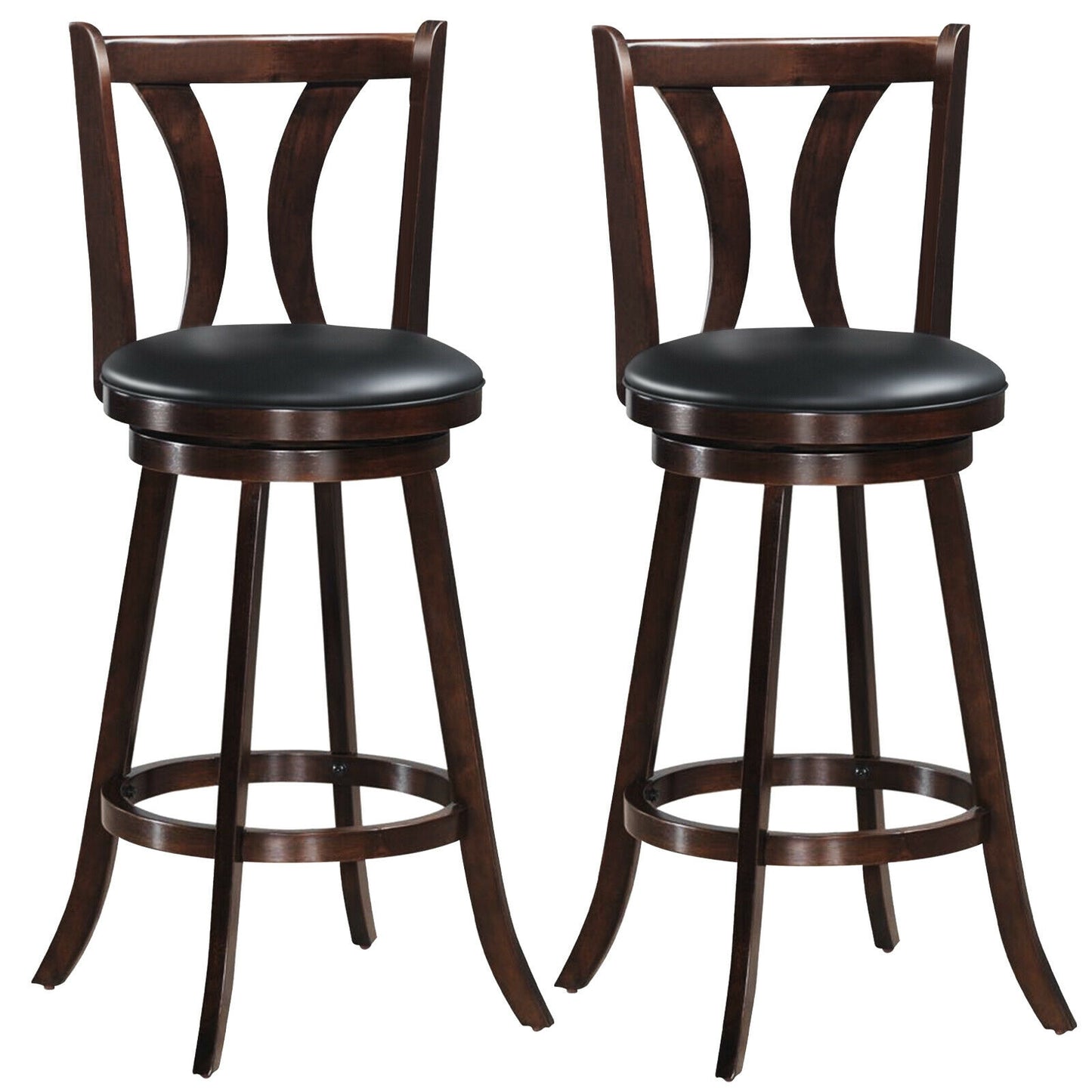 Set of 2 29.5 Inch Swivel Bar Stools with PU Leather Seats and Solid Rubber Wood Legs