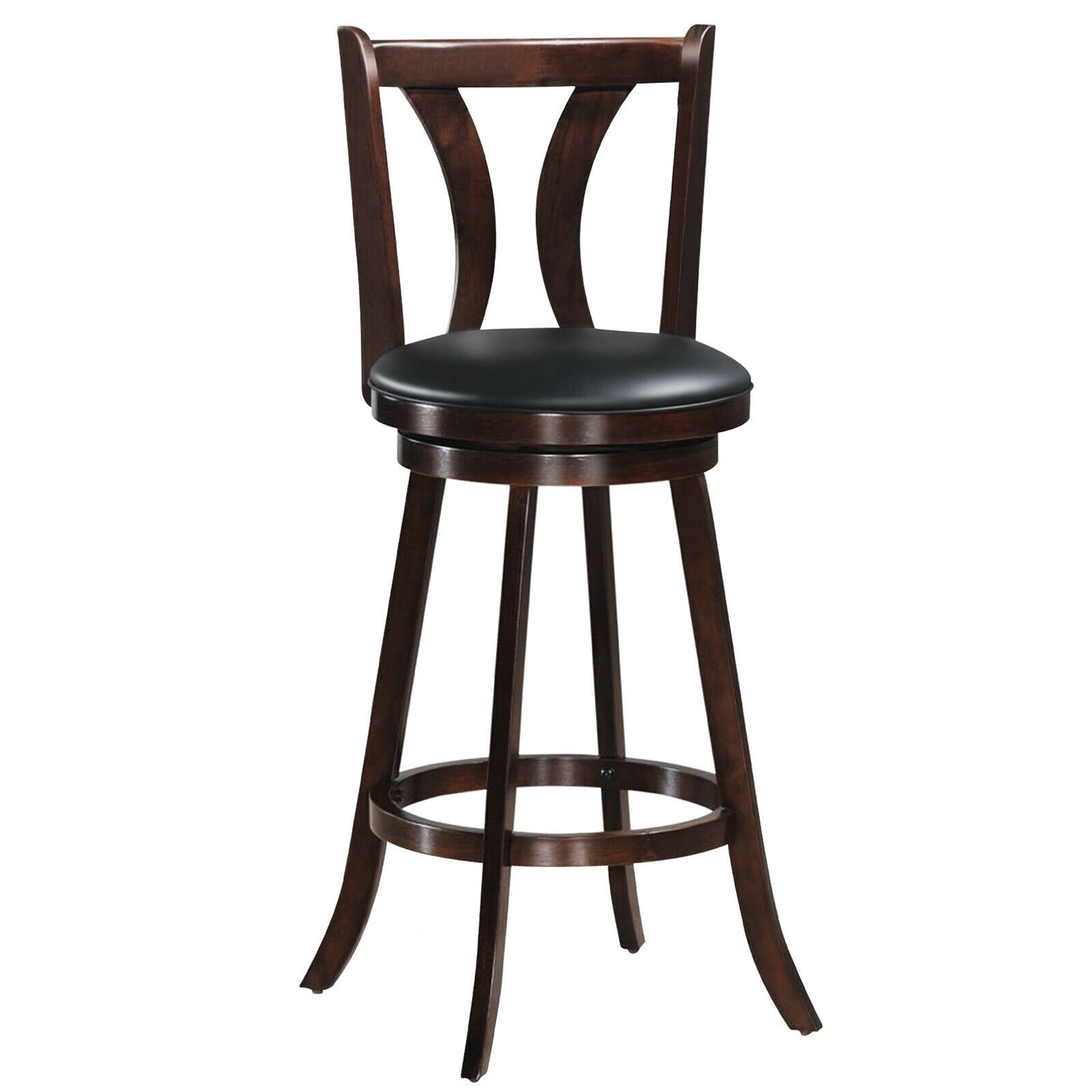 Set of 2 29.5 Inch Swivel Bar Stools with PU Leather Seats and Solid Rubber Wood Legs