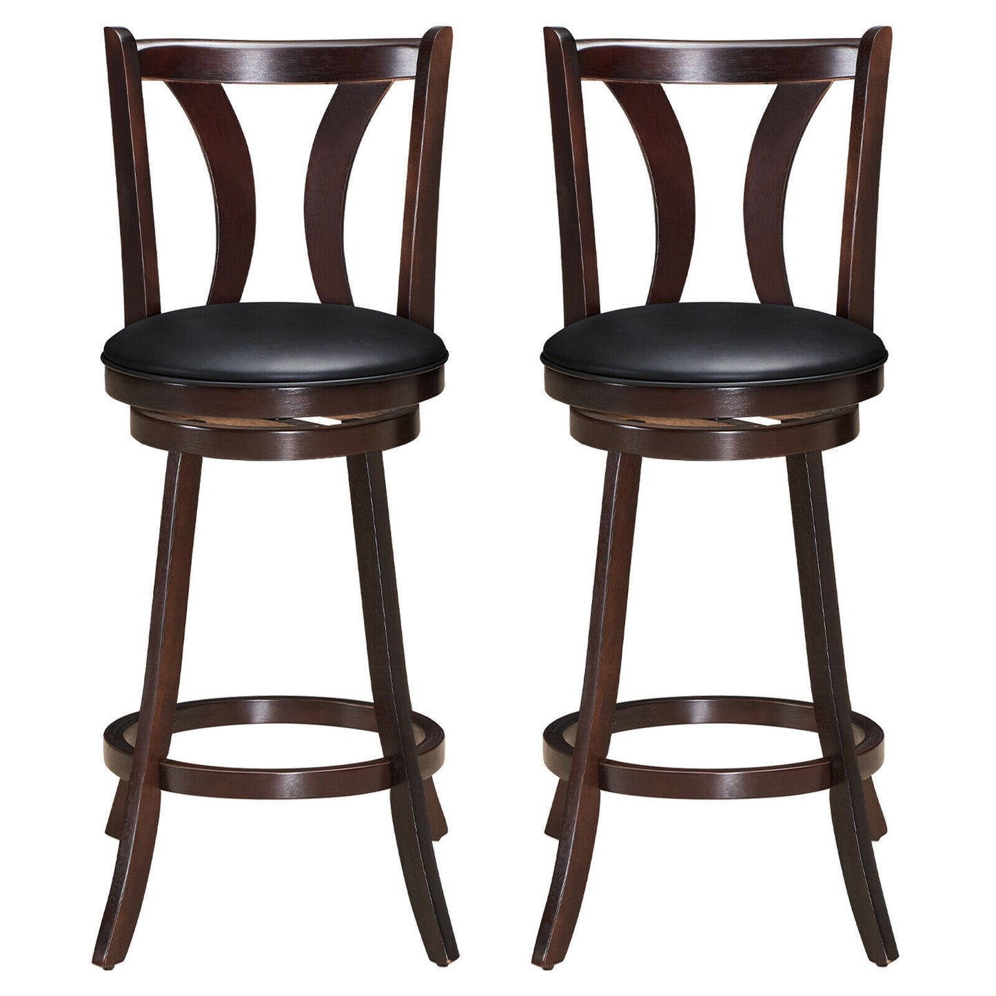 Set of 2 29.5 Inch Swivel Bar Stools with PU Leather Seats and Solid Rubber Wood Legs