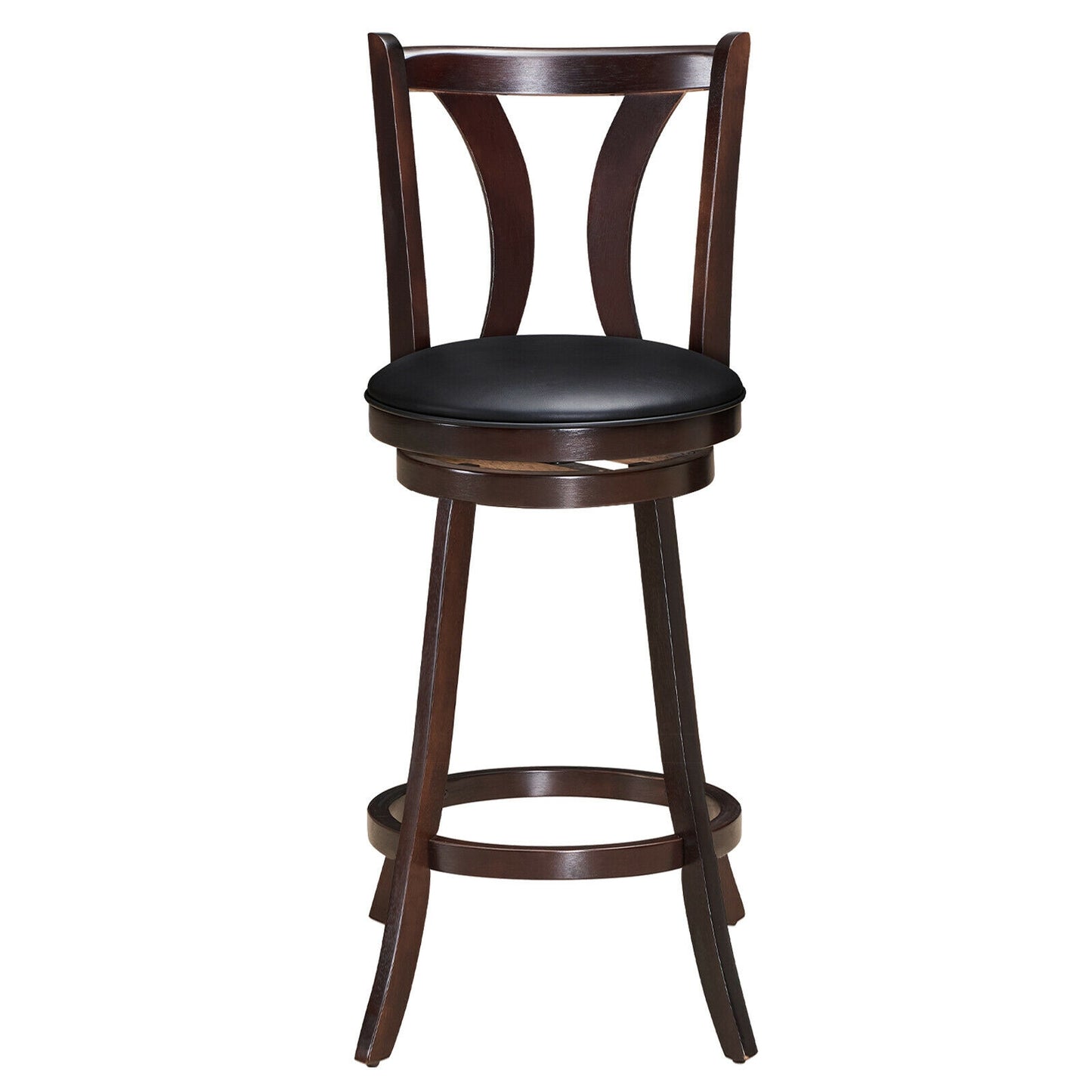 Set of 2 29.5 Inch Swivel Bar Stools with PU Leather Seats and Solid Rubber Wood Legs