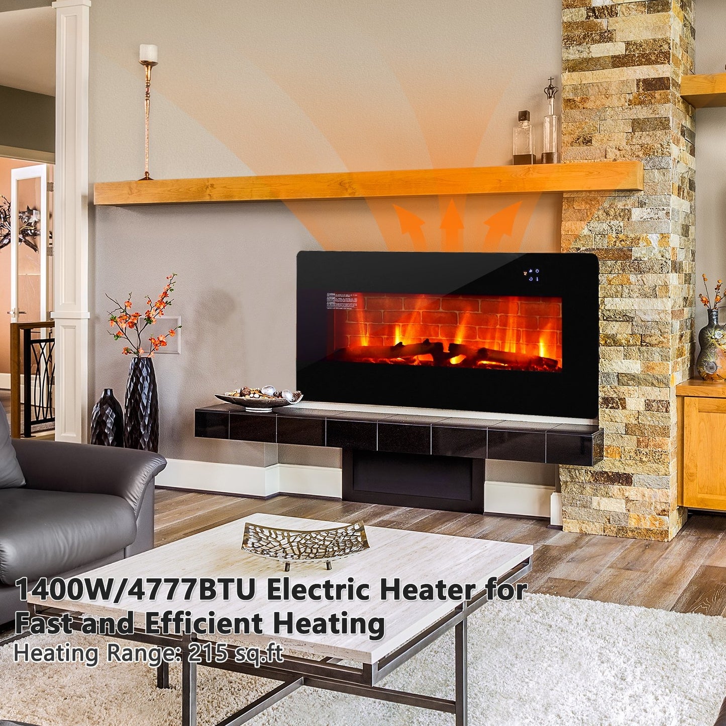 Wall Mounted & Freestanding Electric Fireplace with Remote Control