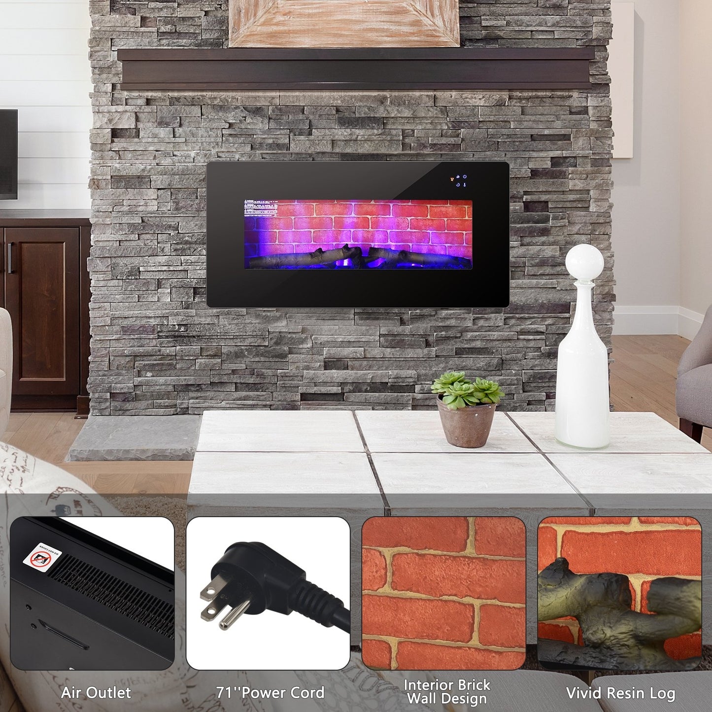 Wall Mounted & Freestanding Electric Fireplace with Remote Control