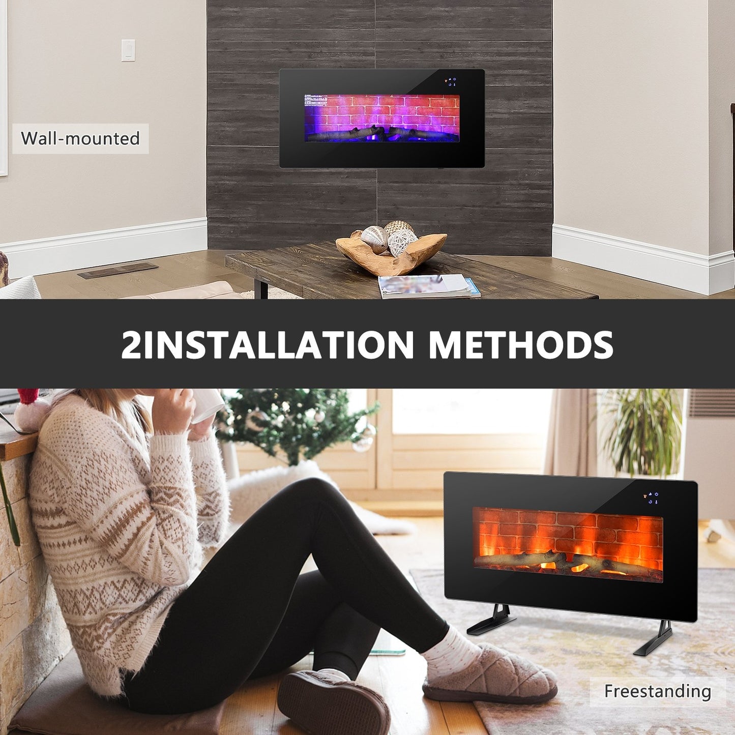 Wall Mounted & Freestanding Electric Fireplace with Remote Control