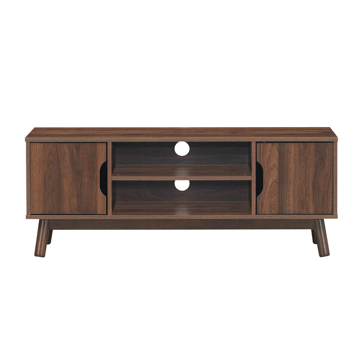Rustic Wood TV Stand with Open Shelf and Side Cabinets for 50 Inch Screen