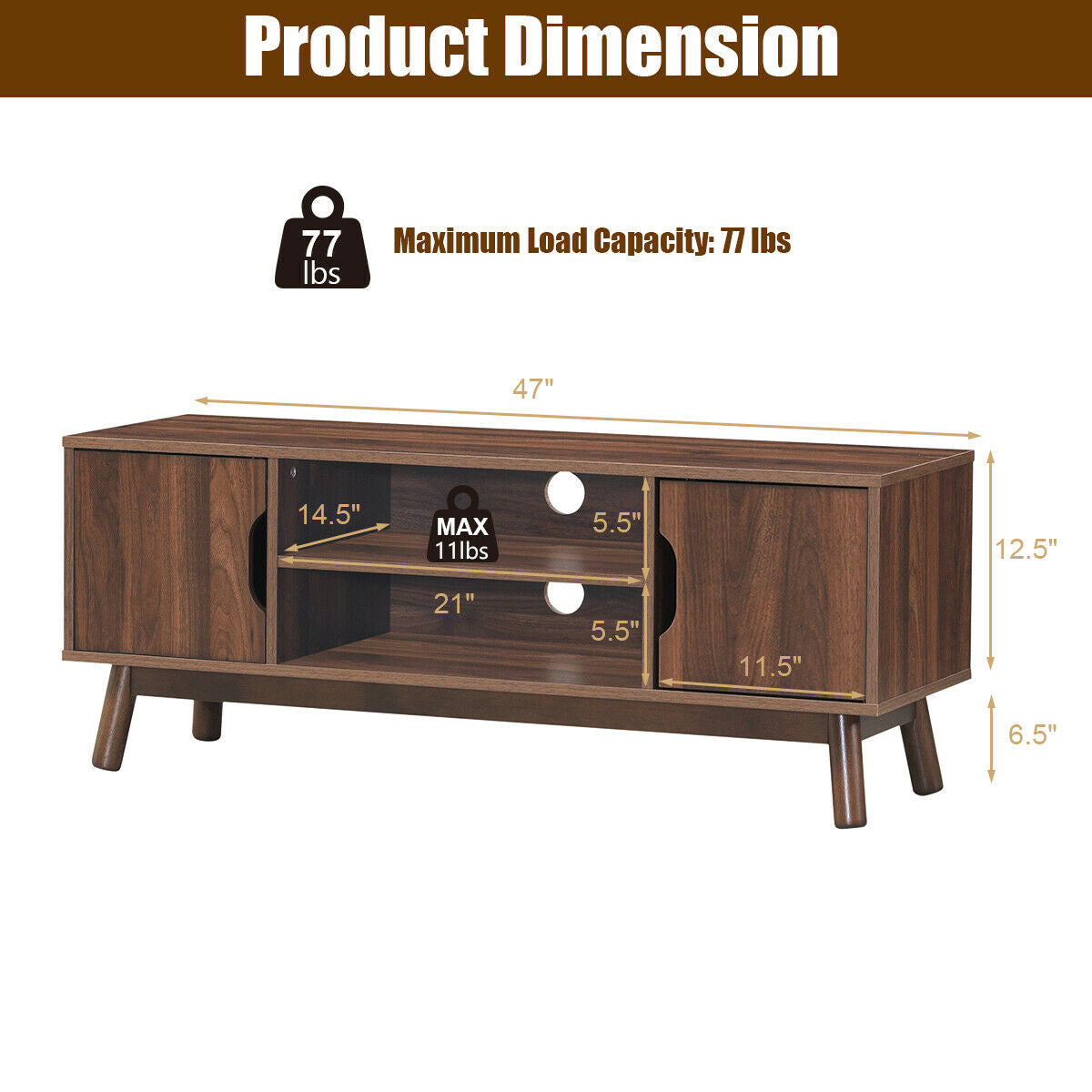 Rustic Wood TV Stand with Open Shelf and Side Cabinets for 50 Inch Screen