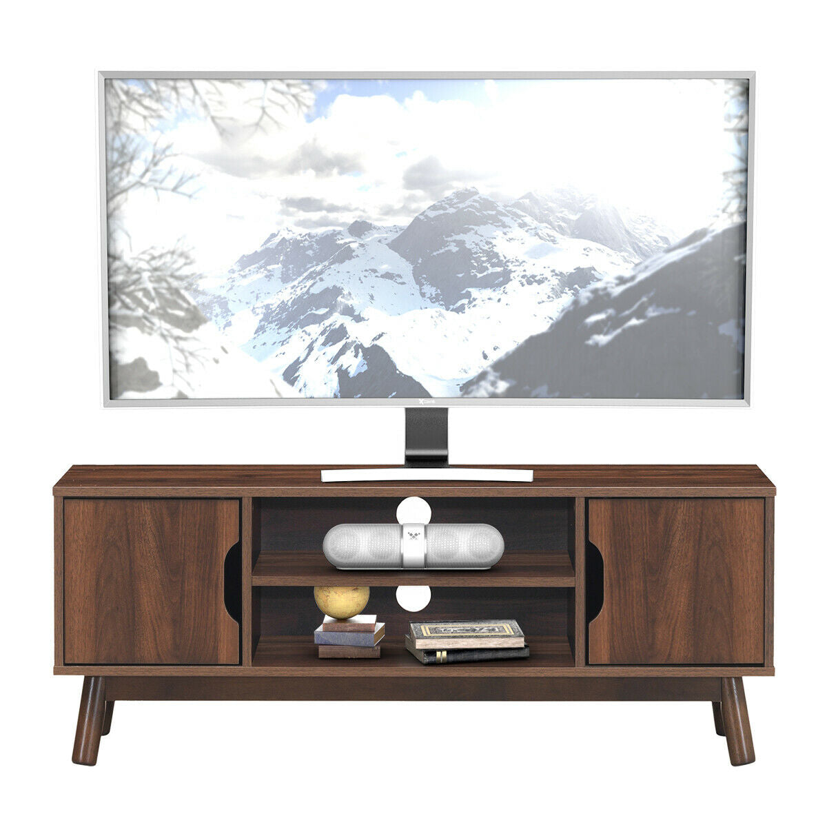 Rustic Wood TV Stand with Open Shelf and Side Cabinets for 50 Inch Screen