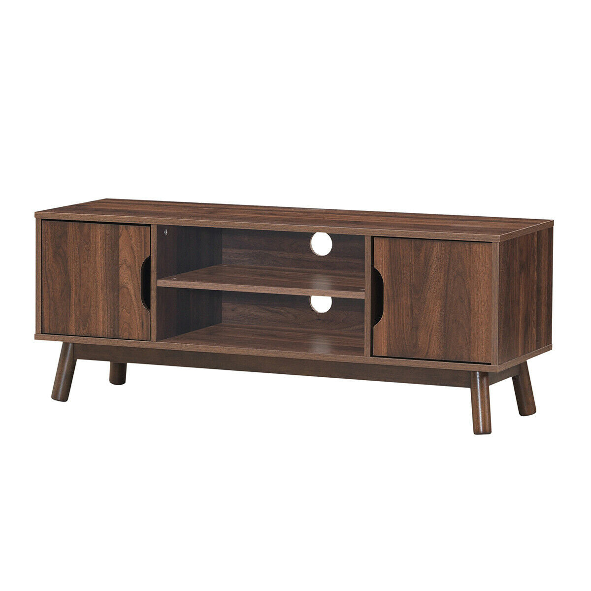 Rustic Wood TV Stand with Open Shelf and Side Cabinets for 50 Inch Screen