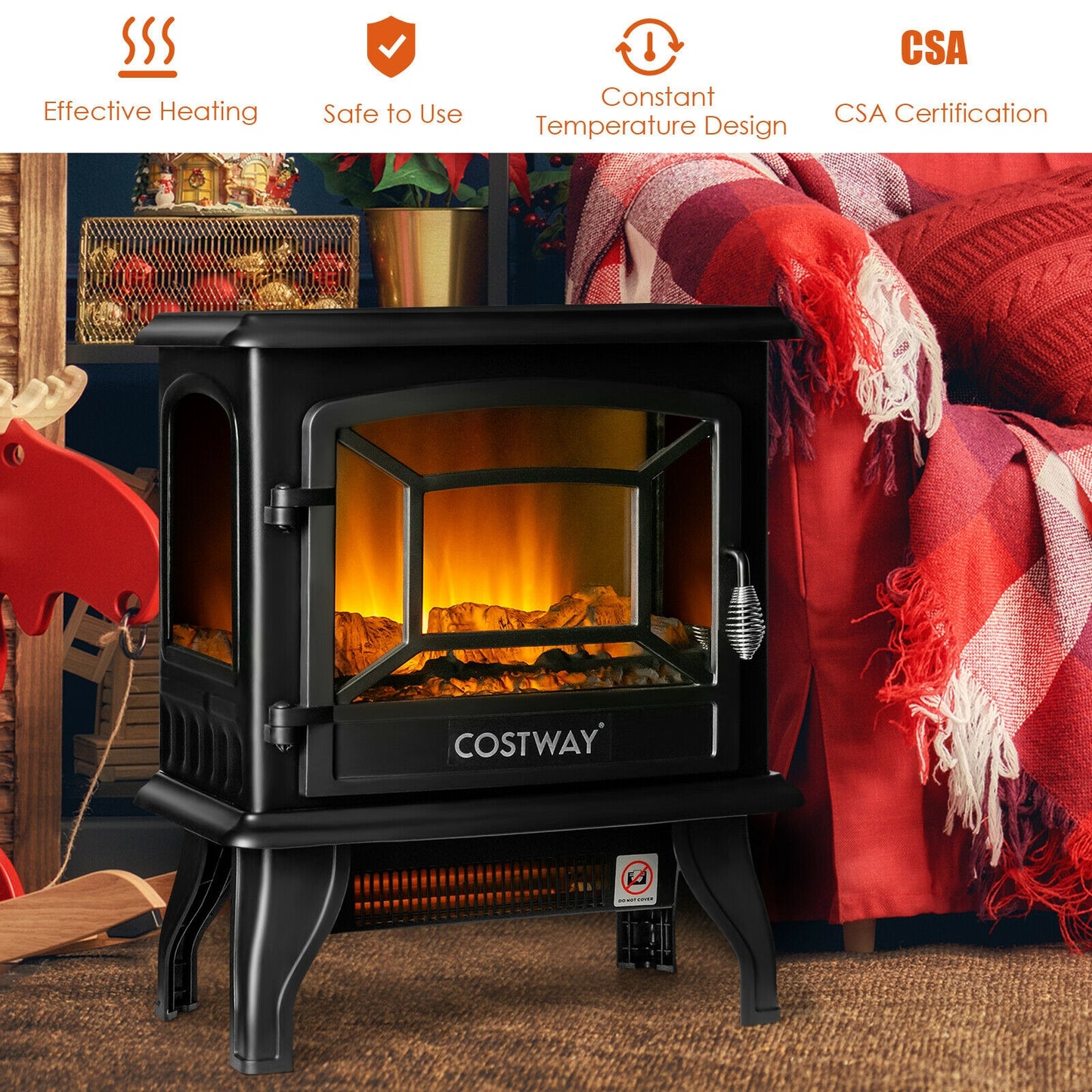 Freestanding Electric Fireplace Heater with Lifelike Dancing Flame Effect