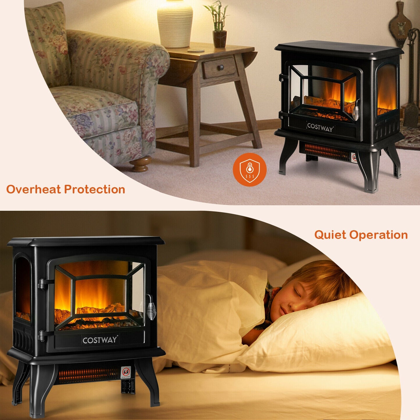 Freestanding Electric Fireplace Heater with Lifelike Dancing Flame Effect