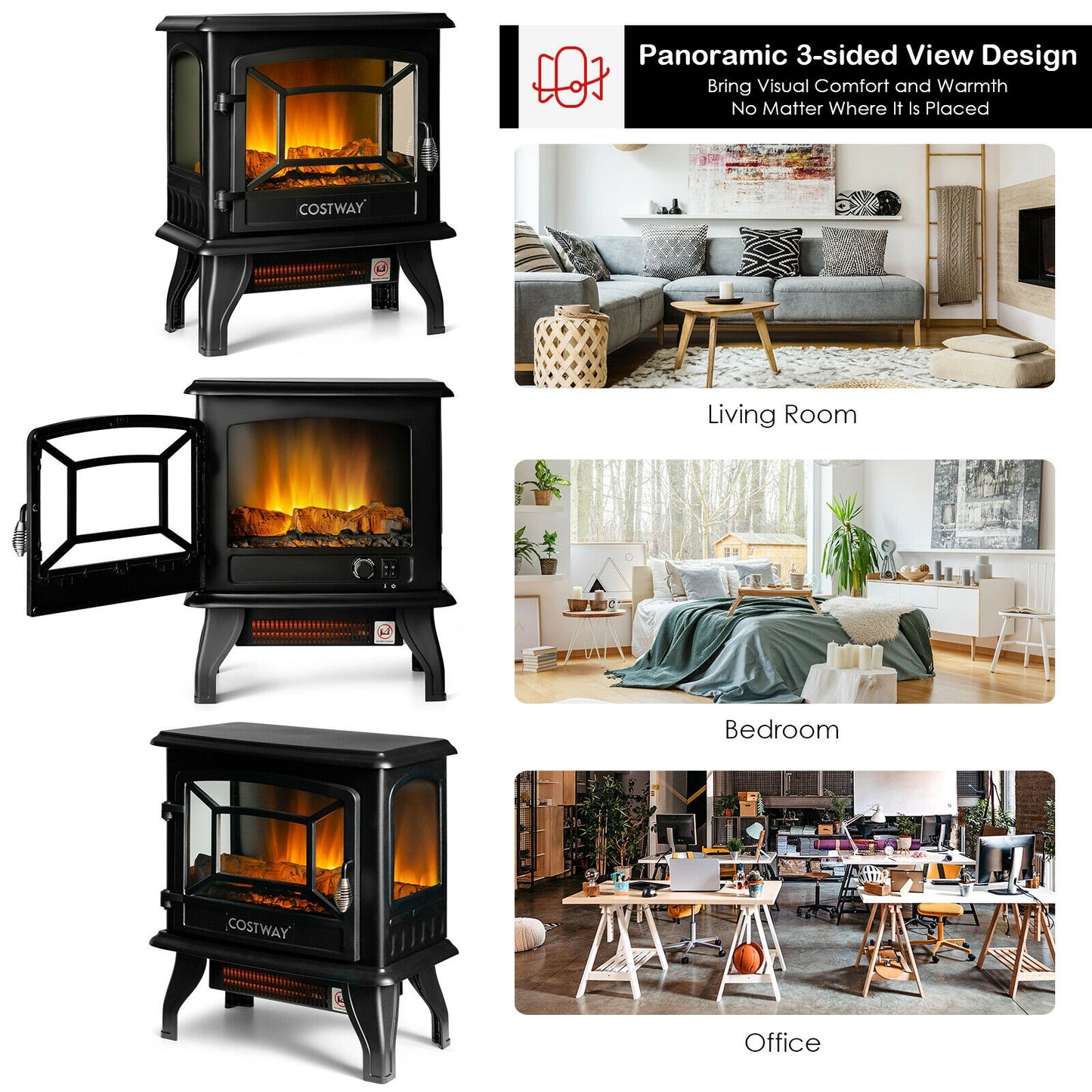 Freestanding Electric Fireplace Heater with Lifelike Dancing Flame Effect