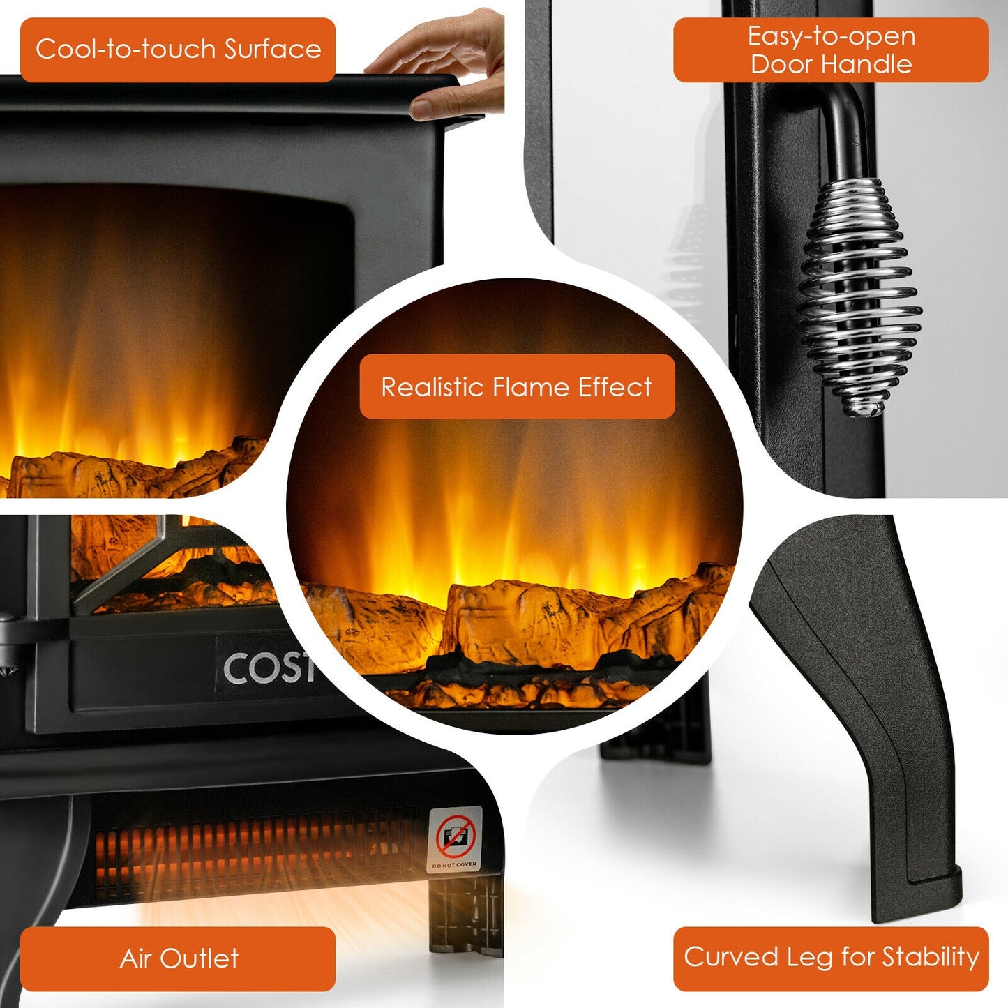 Freestanding Electric Fireplace Heater with Lifelike Dancing Flame Effect