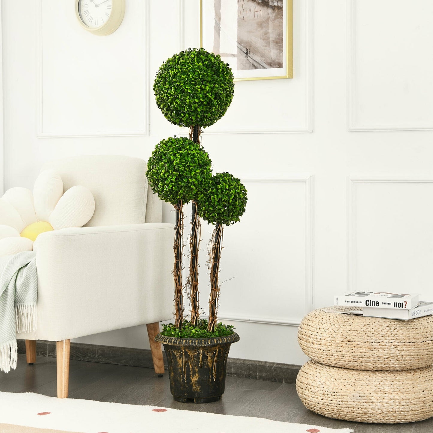 4 Feet Artificial Topiary Triple Ball Tree – Indoor & Outdoor UV-Protected Decoration