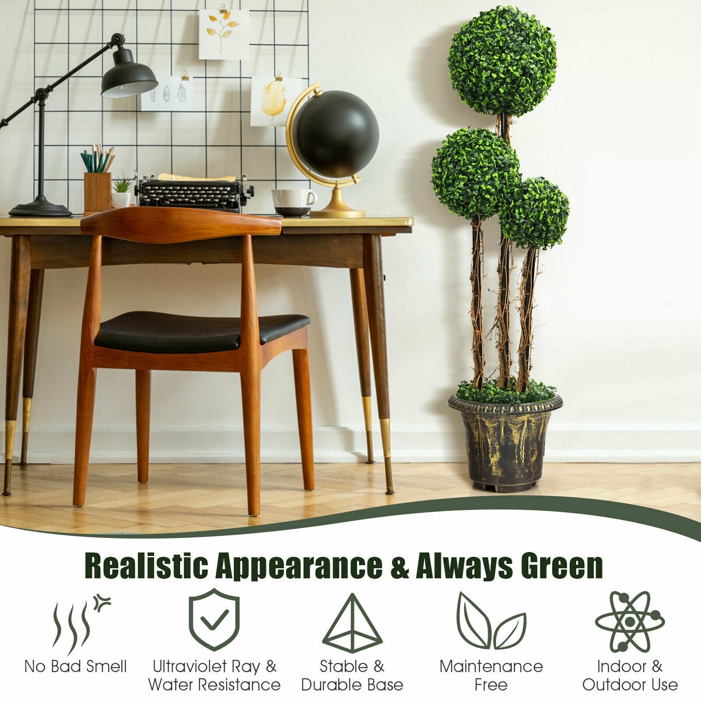 4 Feet Artificial Topiary Triple Ball Tree – Indoor & Outdoor UV-Protected Decoration