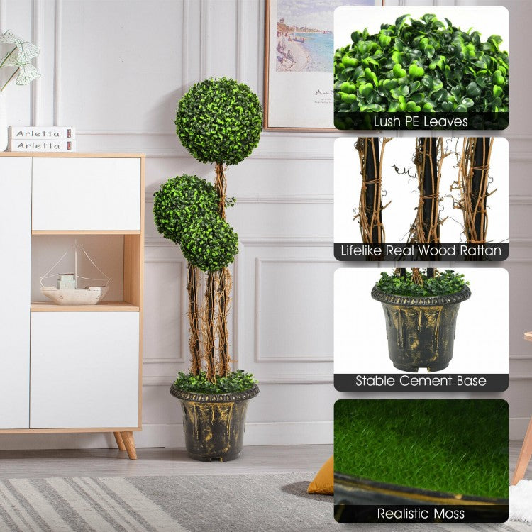 4 Feet Artificial Topiary Triple Ball Tree – Indoor & Outdoor UV-Protected Decoration