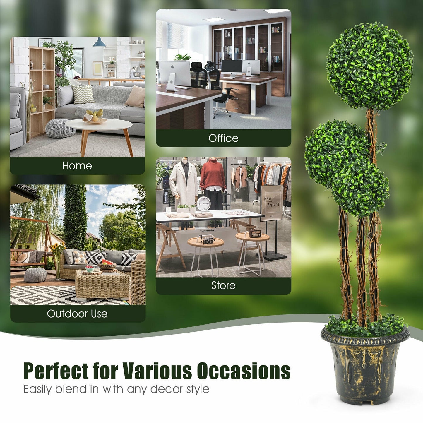 4 Feet Artificial Topiary Triple Ball Tree – Indoor & Outdoor UV-Protected Decoration