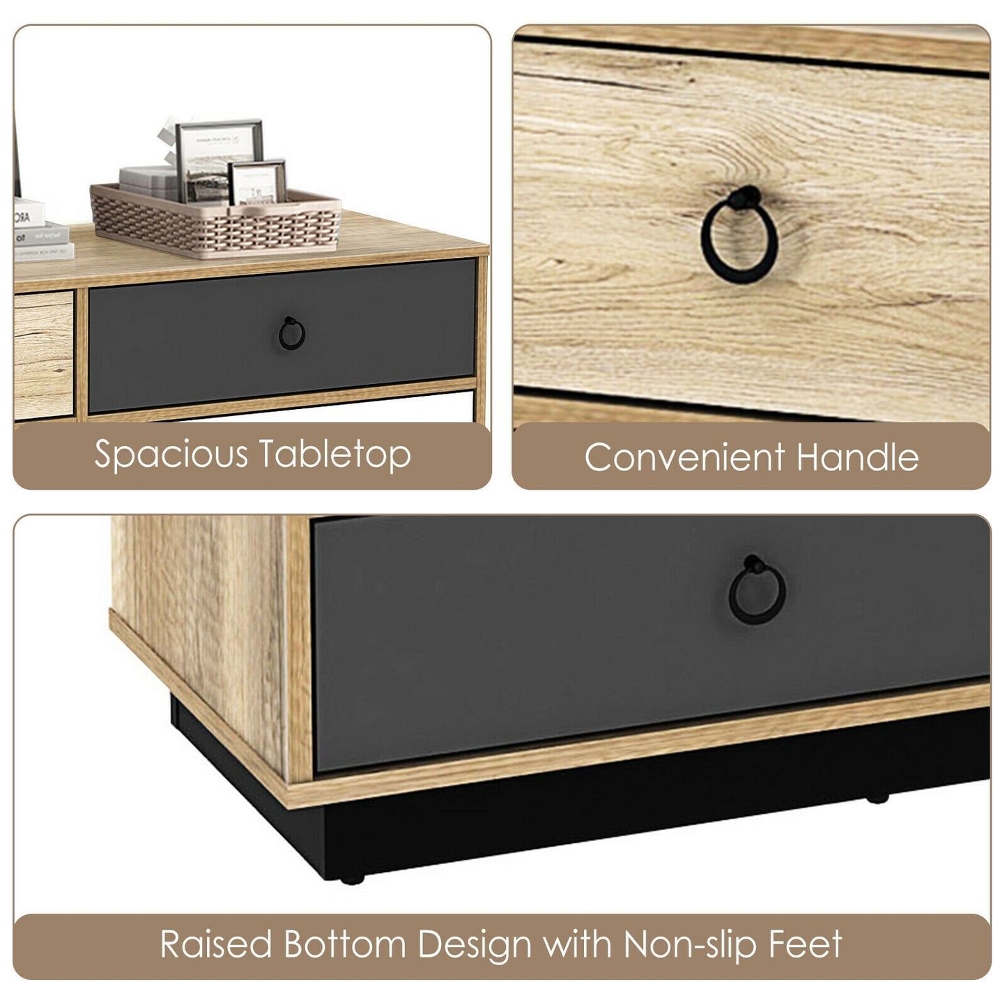 Modern 6 Drawer Double Dresser Storage Cabinet with Wide Top, Wood Organizer for Bedroom and Entryway