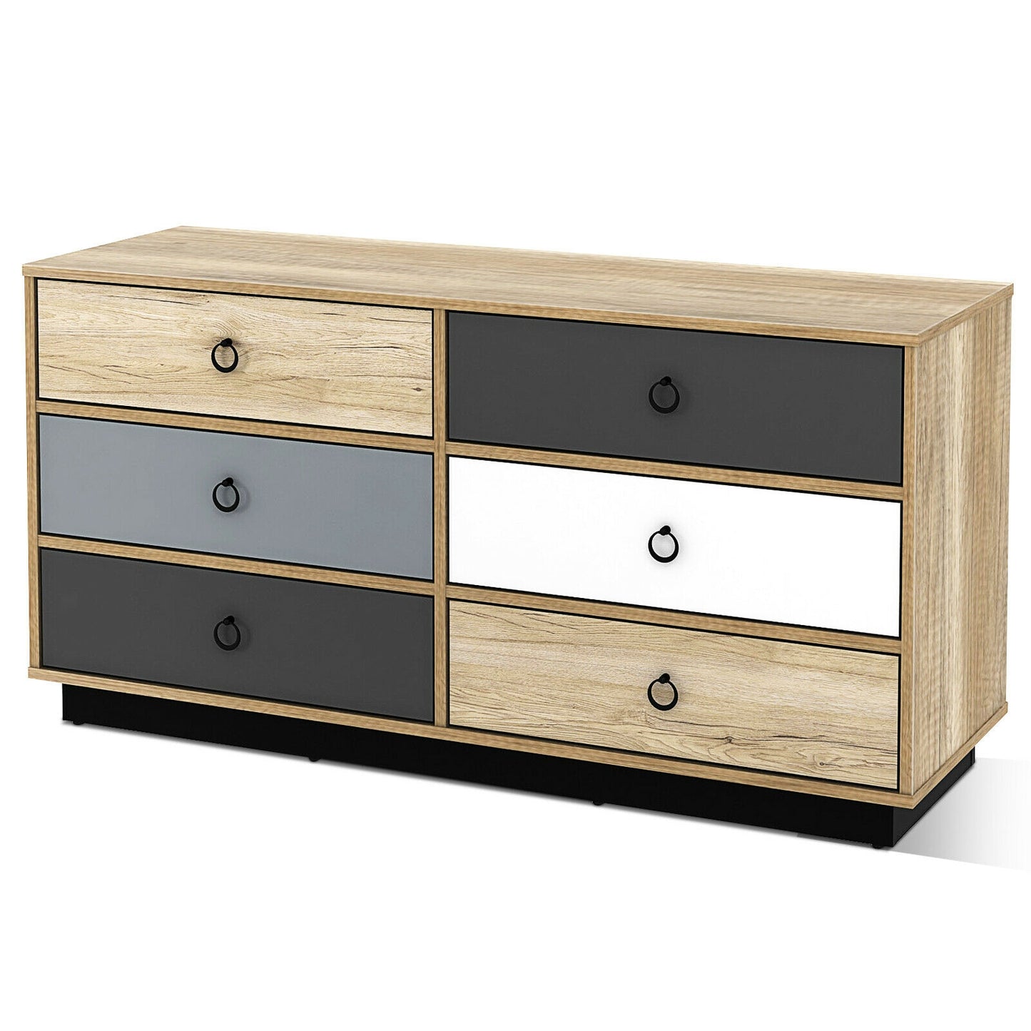 Modern 6 Drawer Double Dresser Storage Cabinet with Wide Top, Wood Organizer for Bedroom and Entryway
