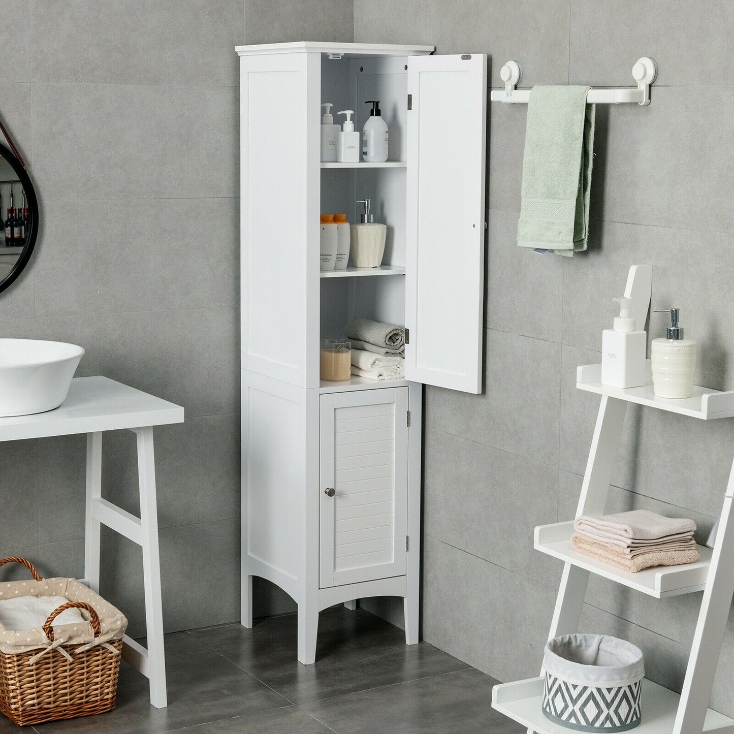 Multi Functional Freestanding Storage Cabinet for Bathroom, Kitchen, and Living Room