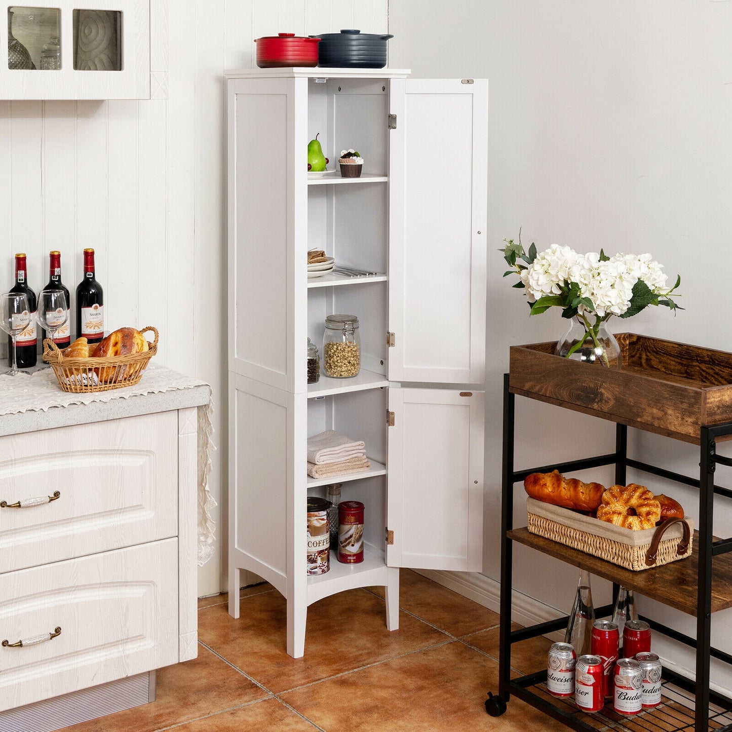 Multi Functional Freestanding Storage Cabinet for Bathroom, Kitchen, and Living Room