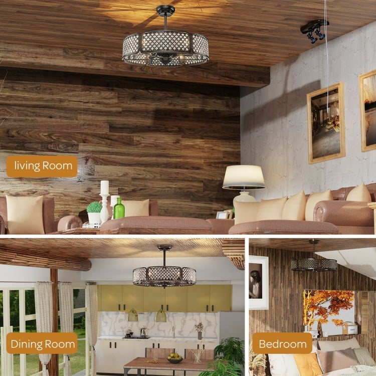 30 Inch Caged Ceiling Fan with Crystal Lampshade, 6-Light Bases & Remote Control – Coffee