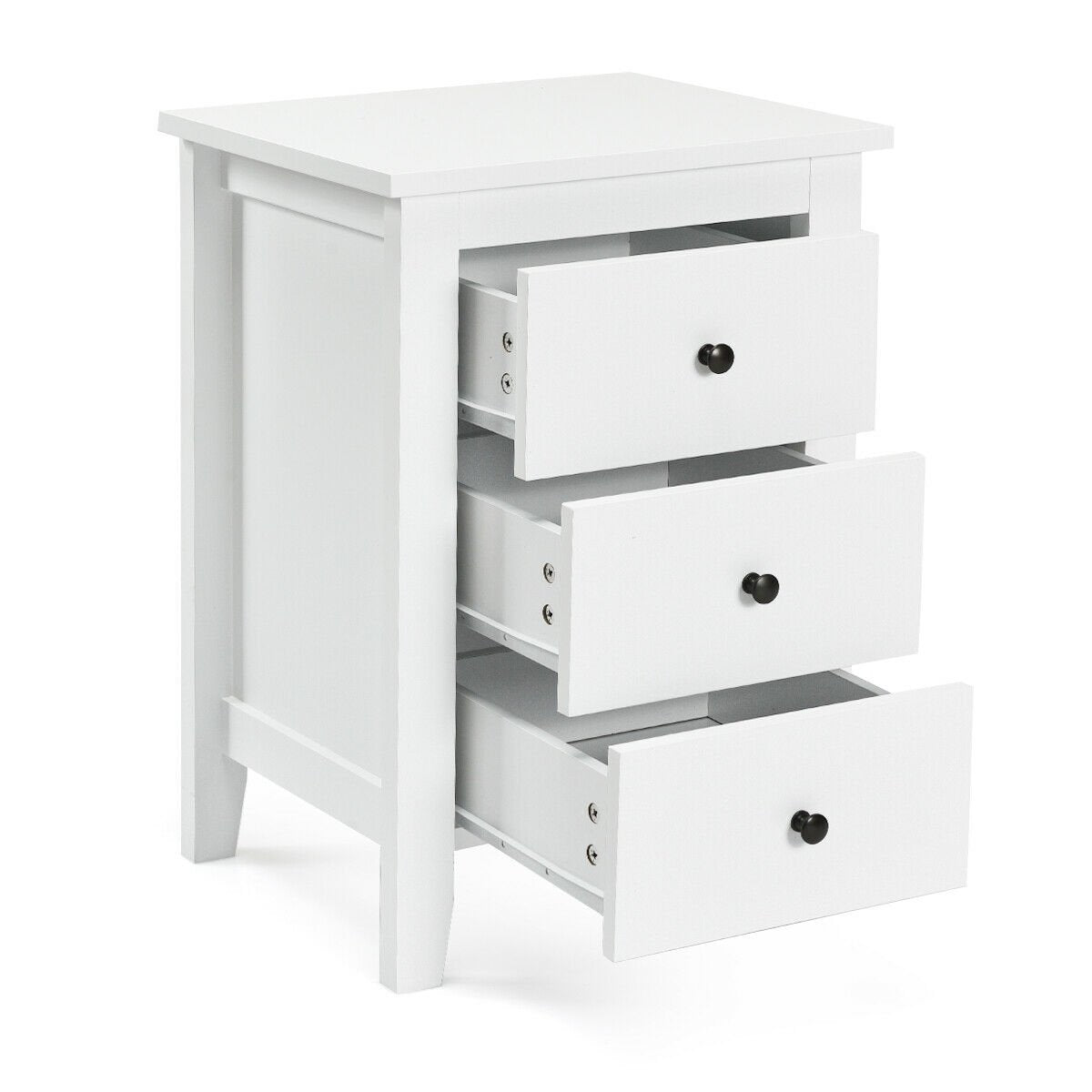 Set of 2 Nightstands with 3 Drawers Modern Bedside End Tables White