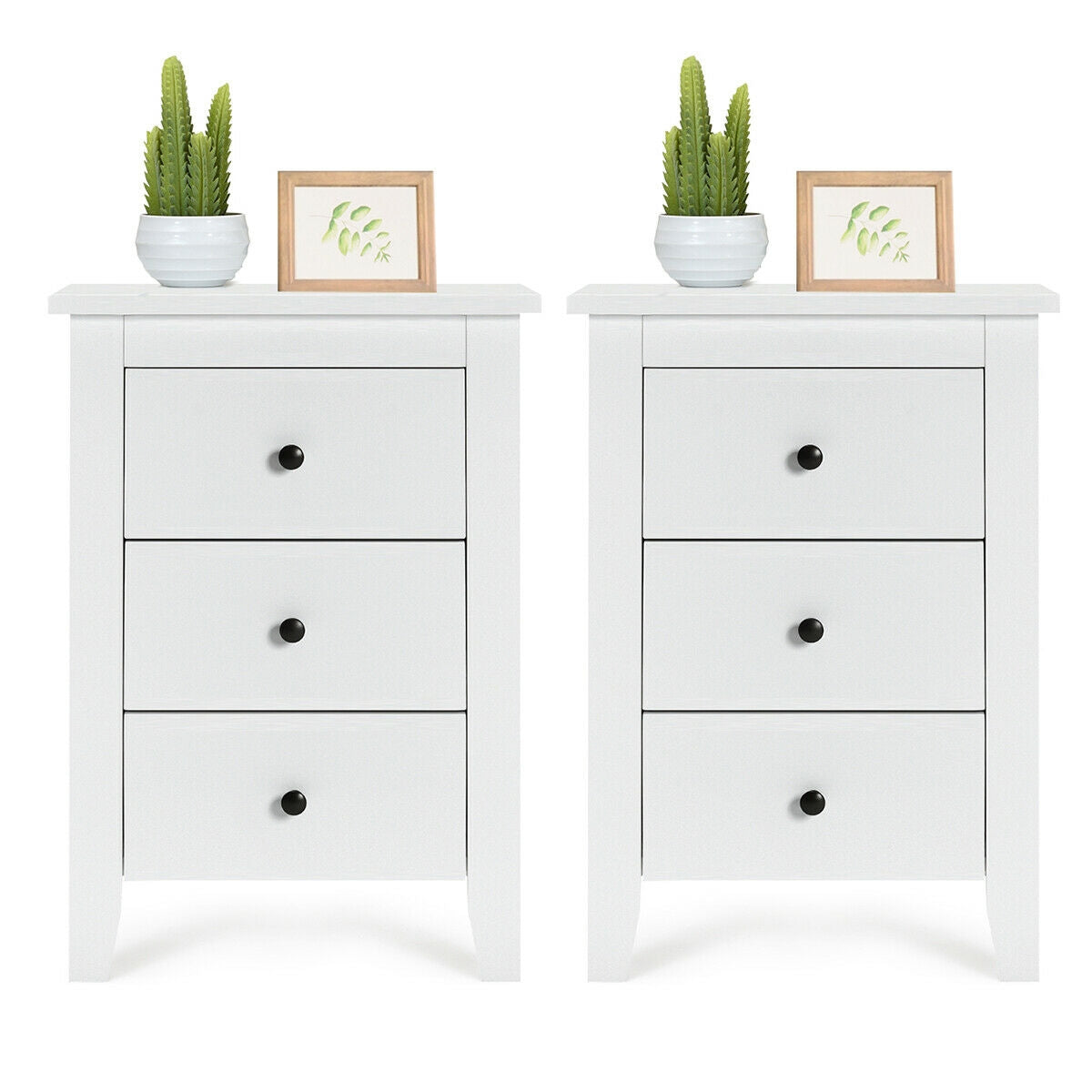 Set of 2 Nightstands with 3 Drawers Modern Bedside End Tables White