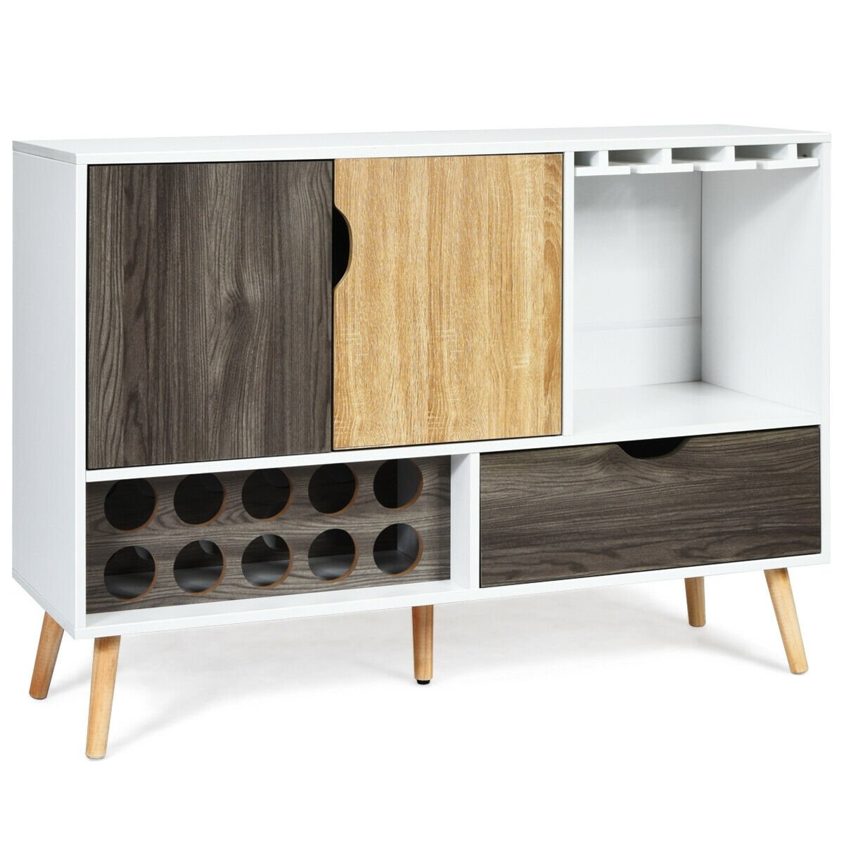 Mid Century Modern Wood Sideboard Buffet Cabinet with Storage Drawers and Doors