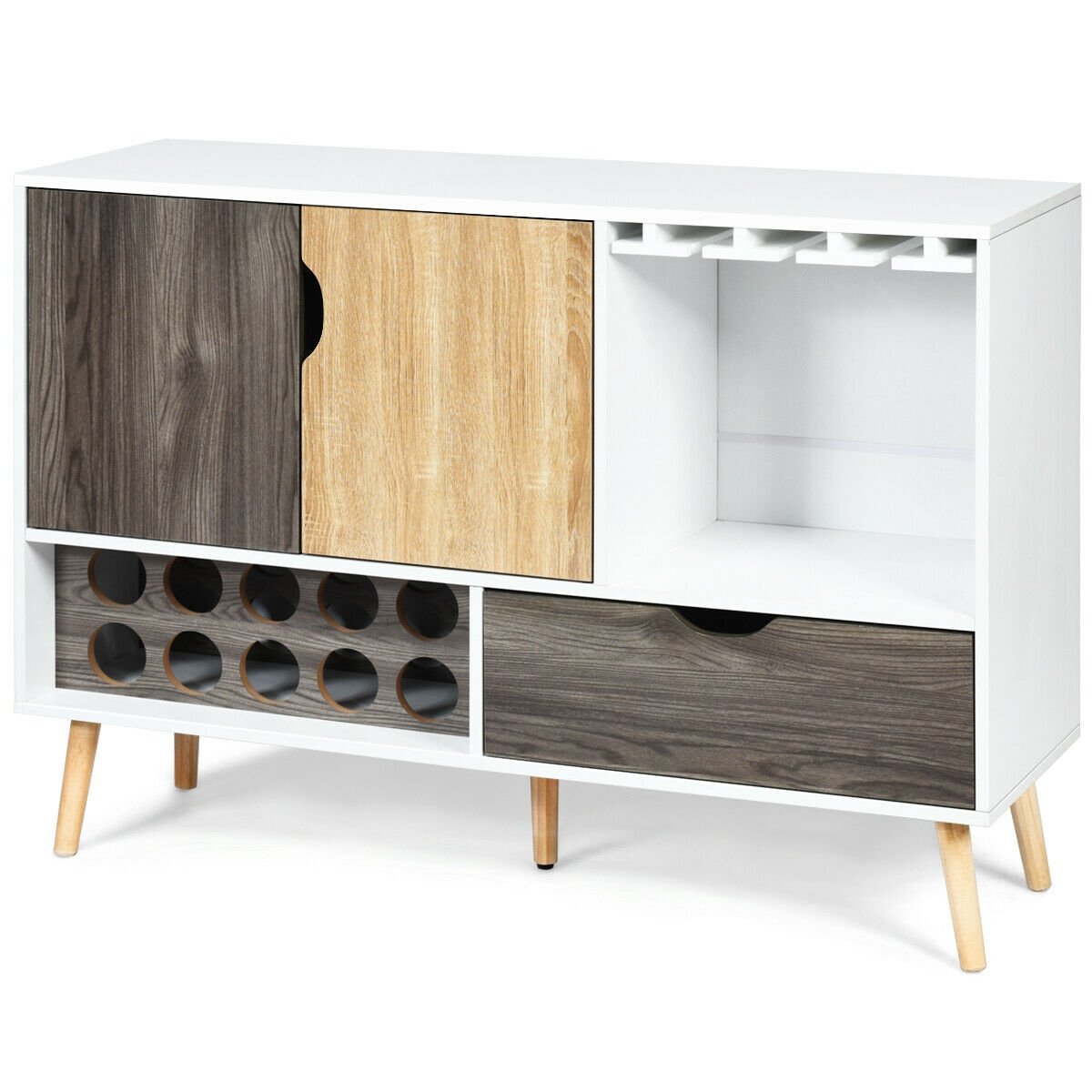 Mid Century Modern Wood Sideboard Buffet Cabinet with Storage Drawers and Doors