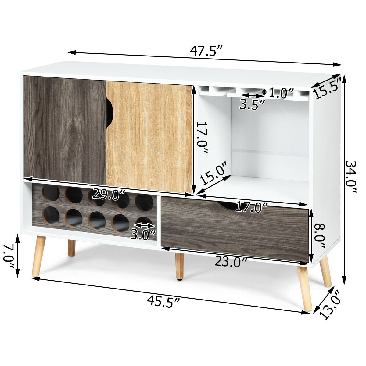 Mid Century Modern Wood Sideboard Buffet Cabinet with Storage Drawers and Doors