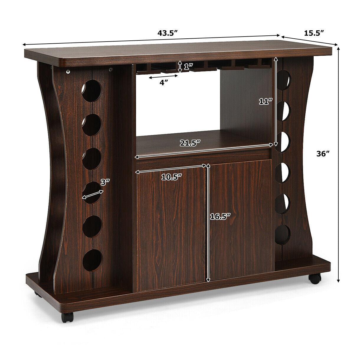 Mobile Wooden Buffet Sideboard with Wine Storage and Cabinet on Wheels