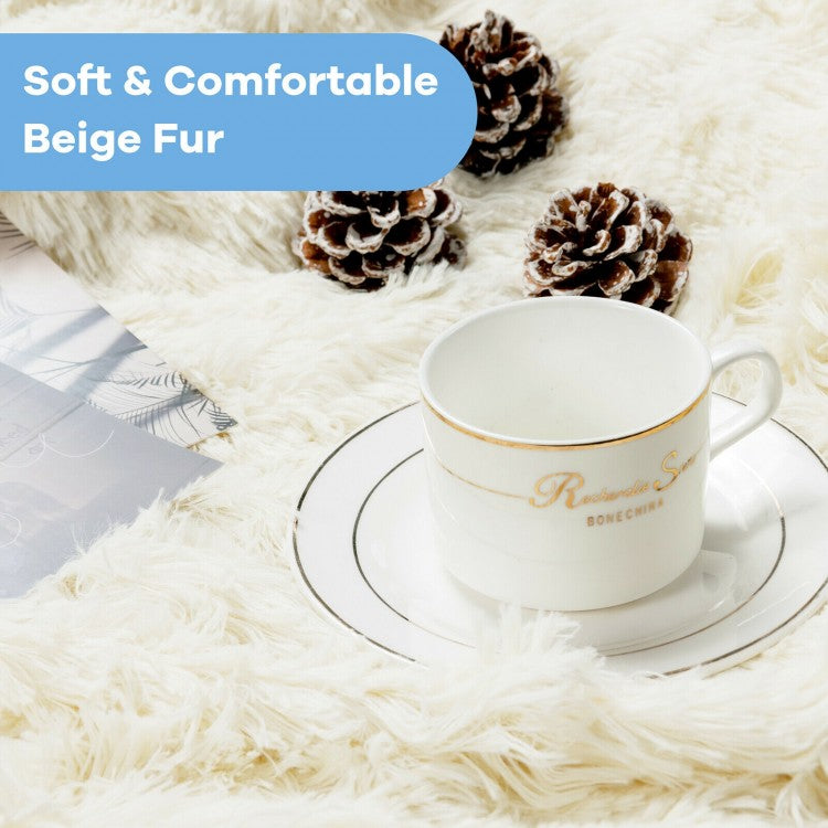Luxurious Double-Sided Shaggy Fur & Velvet Throw Blanket - 88 x 77 Inches, Machine Washable