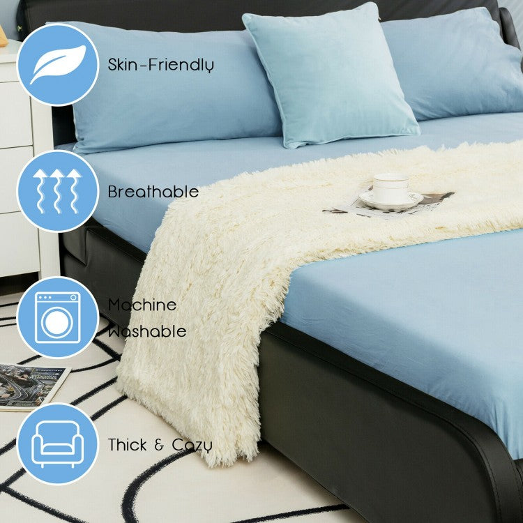 Luxurious Double-Sided Shaggy Fur & Velvet Throw Blanket - 88 x 77 Inches, Machine Washable