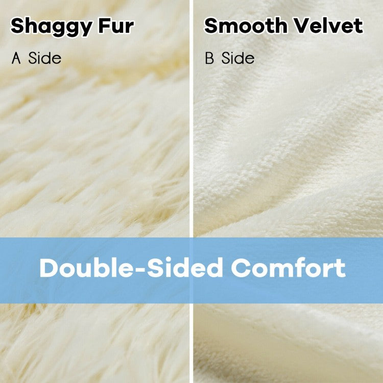Luxurious Double-Sided Shaggy Fur & Velvet Throw Blanket - 88 x 77 Inches, Machine Washable