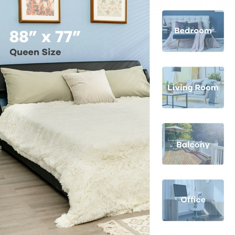 Luxurious Double-Sided Shaggy Fur & Velvet Throw Blanket - 88 x 77 Inches, Machine Washable