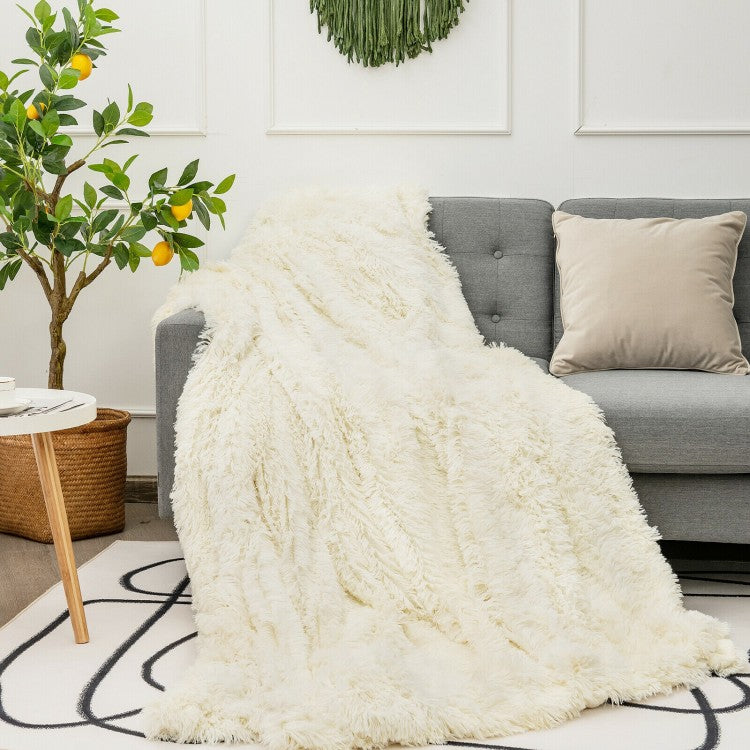 Luxurious Double-Sided Shaggy Fur & Velvet Throw Blanket - 88 x 77 Inches, Machine Washable
