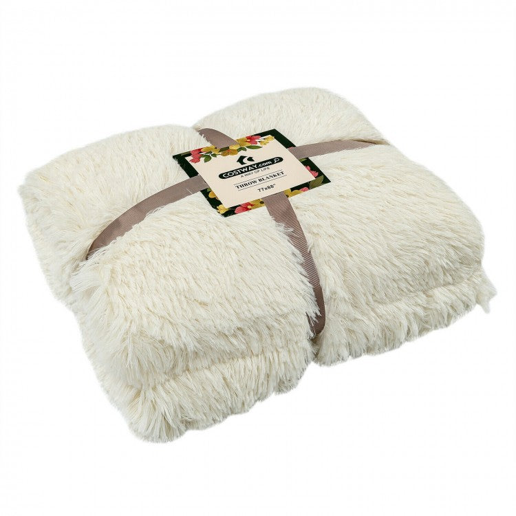 Luxurious Double-Sided Shaggy Fur & Velvet Throw Blanket - 88 x 77 Inches, Machine Washable