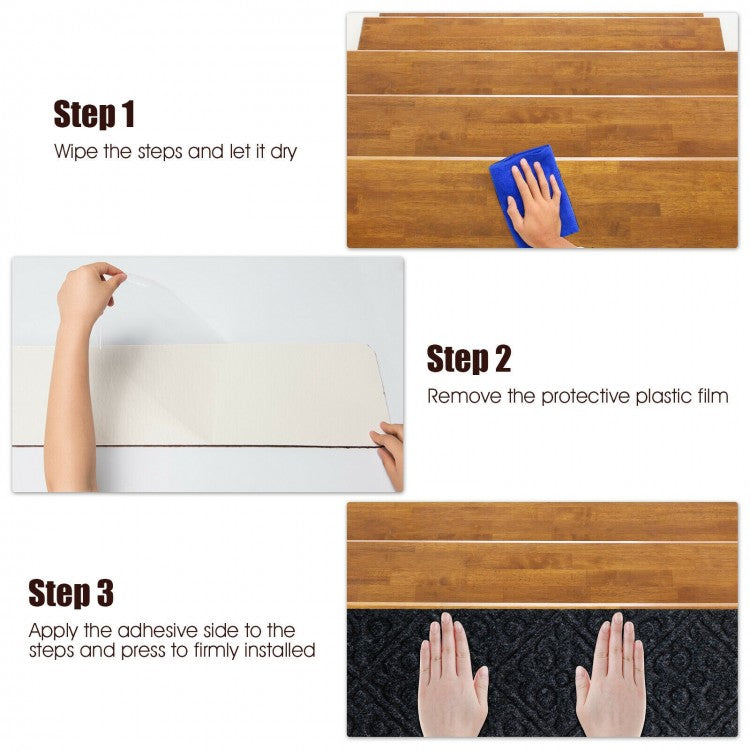 15 Pcs 30 x 8 Inch Slip-Resistant Stair Treads in Brown – Soft and Durable Carpet Mats